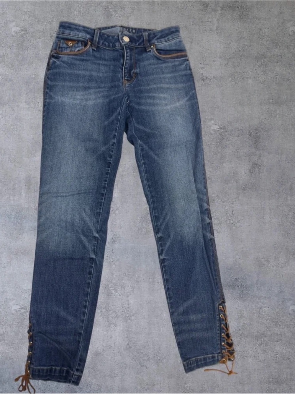 WHBM Women’s Dark Blue Lace-Up Hem Jeans